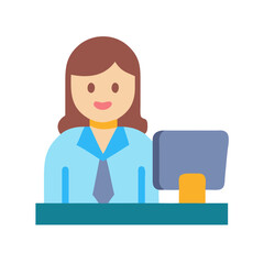 Office worker avatar illustration with computer on desk