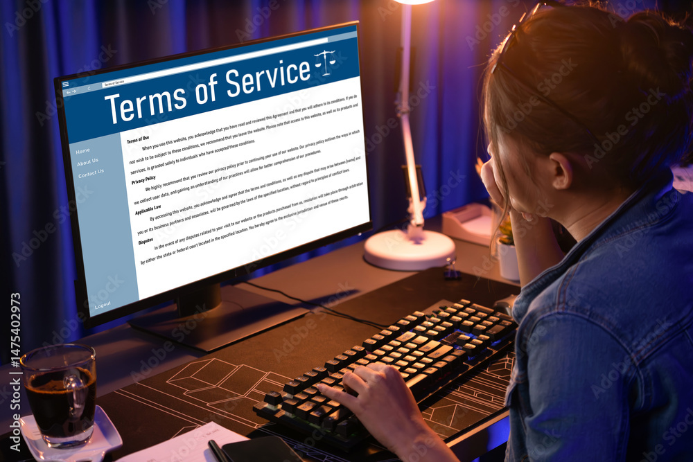 Poster online term of service conditions showing brisk rules and regulations in using the website on device