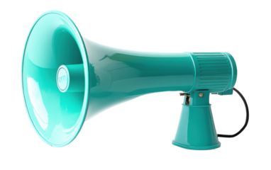 Large green speaker with a microphone isolated on white or transparent background