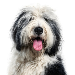 Adorable Old English Sheepdog Portrait Fluffy, Happy Dog Image