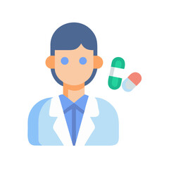 Medical professional icon with prescription pills on black