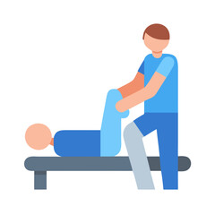 Physical therapy illustration with therapist and patient on table