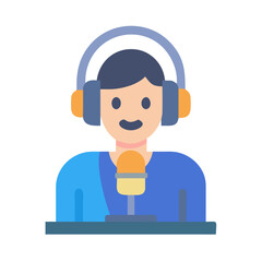 Podcast host vector illustration with headset and microphone