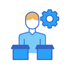 Worker with boxes and gear, fulfillment and automation