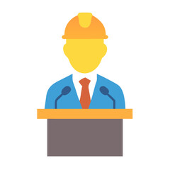 Construction Worker Speaking at Podium Icon Illustration