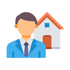 Real estate agent with house on black background