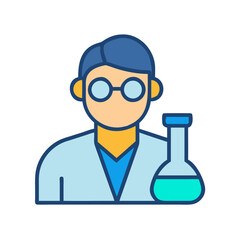 Scientist or researcher cartoon icon holding a flask