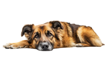 Sad German Shepherd dog lying down