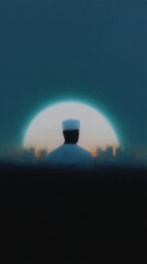 Obraz premium a sci fi painting Sumie art style a sufi man meditating wearing sufi calothes and turban a huge super cosmic human shape meditating behind him cinematic