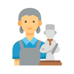 Female sculptor with art tools and sculpture artwork