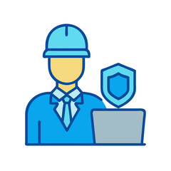 Secured online transactions, worker icon, data protection concept