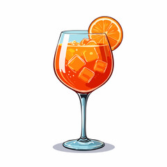 Vector Illustration of Aperol spritz with Ice and Slice in Glas