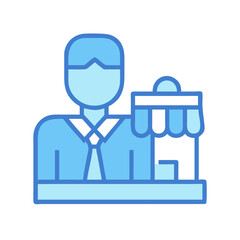 Small business owner man presenting his shop cartoon