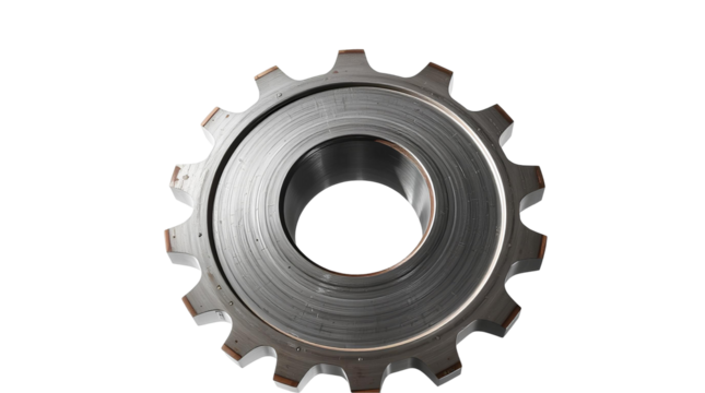  A large, metallic gear isolated on transparent background 