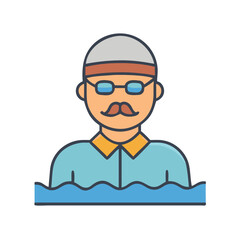 Swimmer icon with cap, glasses, and mustache