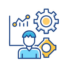 Data Analyst Icon with Chart, Gear, Person Symbol
