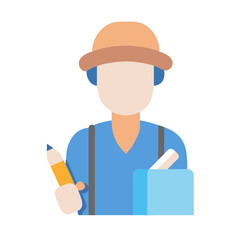 Cartoon artist with hat drawing, creative profession, flat design