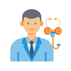 Doctor with stethoscope icon isolated on black background