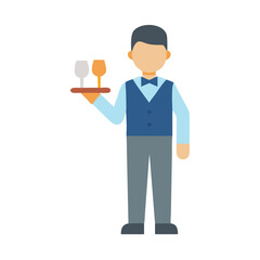 Waiter Serving Drinks: Professional Service Icon on Black