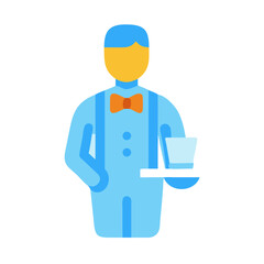 Minimalist Waiter Icon Holding Tray with Drink Illustration