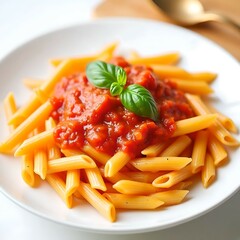 Penne Pasta with Tomato Sauce and Fresh Basil