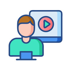 Online video course, watching, learning, person and screen