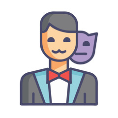 Cartoon illustration of actor with mask on side