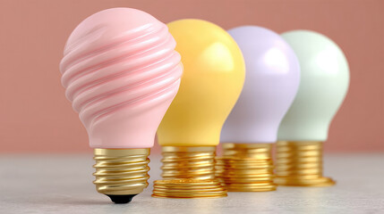 Pastel colored light bulbs display