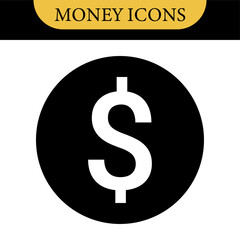 Money dollar icon symbol Coin icon logo in flat style. Vector element. Business icons, financial icons, enrichment, dollar, currency. Illustration of dollar, marketing