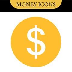Money dollar icon symbol Coin icon logo in flat style. Vector element. Business icons, financial icons, enrichment, dollar, currency. Illustration of dollar, marketing