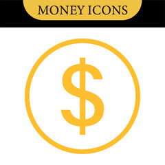 Money dollar icon symbol Coin icon logo in flat style. Vector element. Business icons, financial icons, enrichment, dollar, currency. Illustration of dollar, marketing