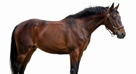 Obraz premium Beautiful brown horse portrait isolated on white background equine animal mammal farm equestrian beauty