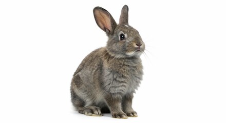 Obraz premium Grey rabbit bunny pet animal cute furry ears isolated white background adorable mammal wildlife nature hare