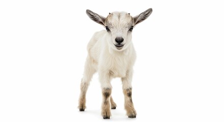 Fototapeta premium Cute baby goat kid animal farm mammal livestock domestic young adorable caprine white background isolated studio shot