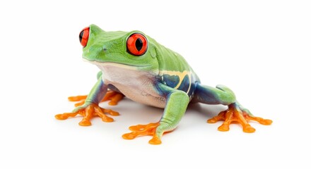 Obraz premium Red eyed tree frog amphibian exotic animal rainforest wildlife tropical nature vibrant colors closeup isolated