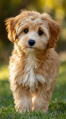 Fluffy dogs charming gaze outdoors