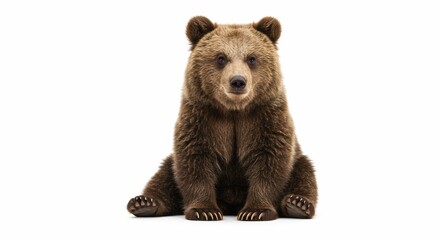 Fototapeta premium Brown bear sitting isolated on white background wildlife animal mammal forest nature predator carnivore zoo