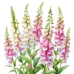 pastel watercolor foxglove bloom on white background