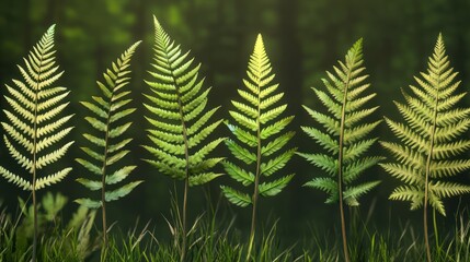 Forest ferns, vibrant hues, growth stages