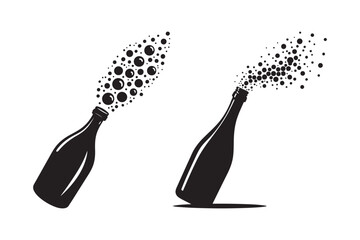Champagne Bottle Silhouette with Bubbles Celebration Pop Art Vector for Party, Decor, and Design © Sadek