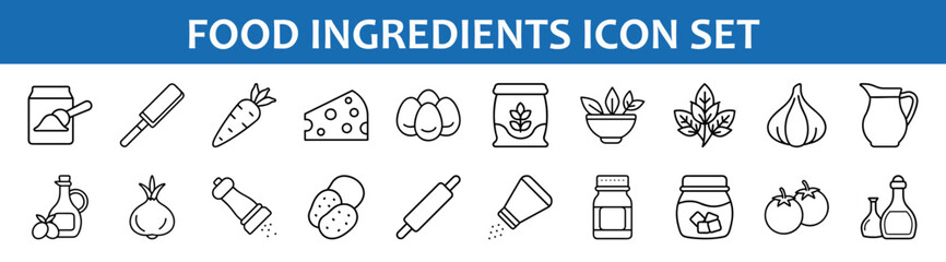 Food ingredients icon set vector illustration of cooking ingredients food preparation elements design