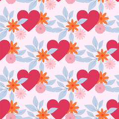 Seamless pattern of flowers and hearts for Nurses Day