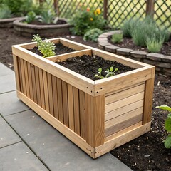 Elevated Wooden Planter Box with Divided Compartments