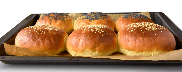 baked buns with poppy and sesame