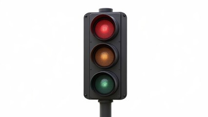 Traffic Light on White Background: Red, Yellow, Green Signal for Road Safety and Transportation