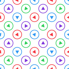 Colorful play icon seamless pattern on white background