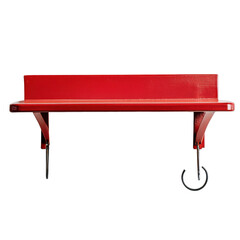 Bright red shelf with metal hooks against a clean Transparent background for versatile storage solutions, red shelf with a metal hook on it, PNG background