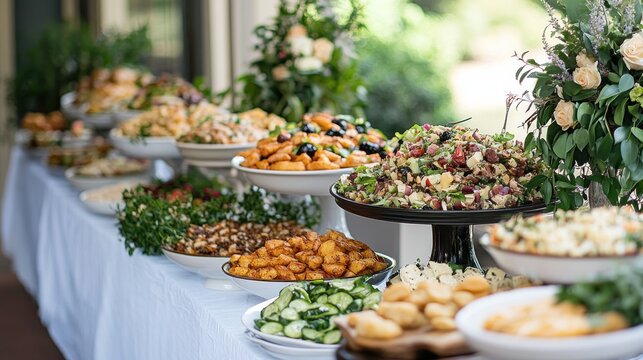 Buffet of various food dishes