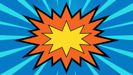 Bright Retro Comic Scene with Bursting Action Shapes – Vector template for ad, covers, posters.