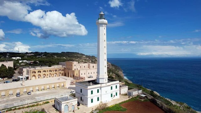 Santa Maria di Leuca - Italy, Apulia - slightly ascending circling aerial photograph around the Cape Lighthouse